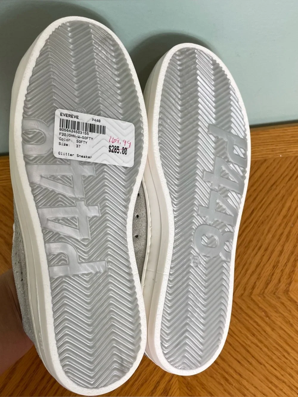 P448 John Softy Low Top Sneaker White Gray EU 37 US 6.5 Women Sparkle Glitter